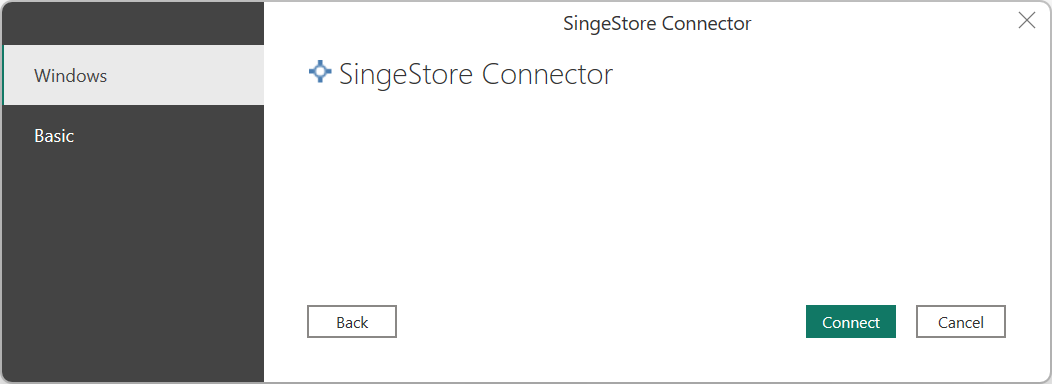 Screenshot of the Windows authentication selection.