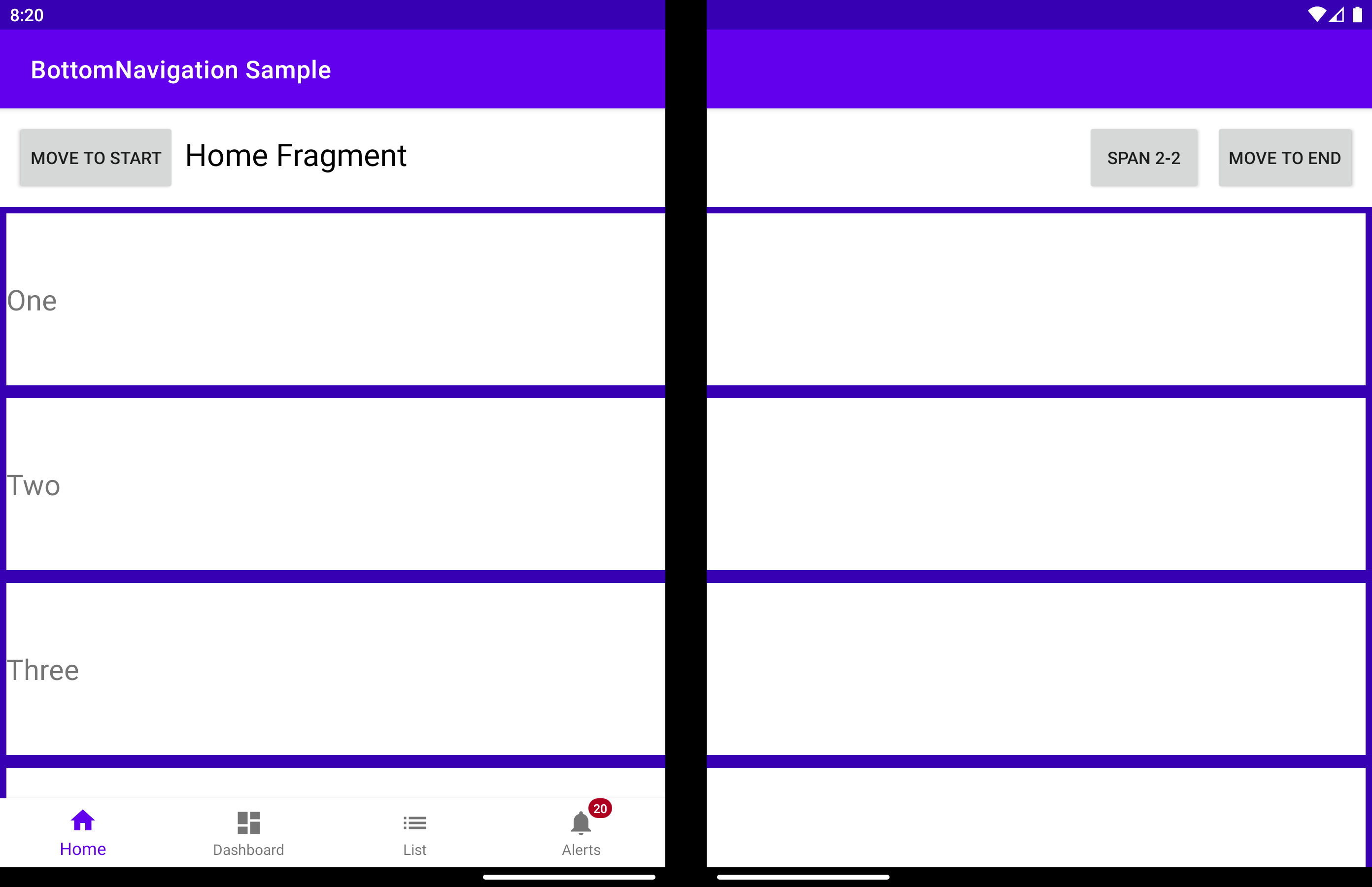 START: tabs on the first screen