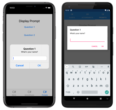 Modal prompt Screenshot of a modal prompt, on iOS and Android