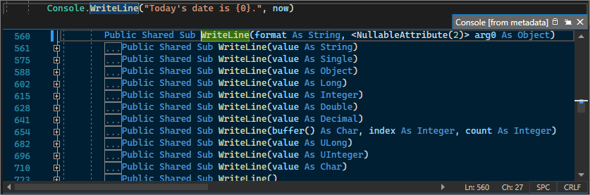 Screenshot that shows Peek Definition in Visual Studio 2022.