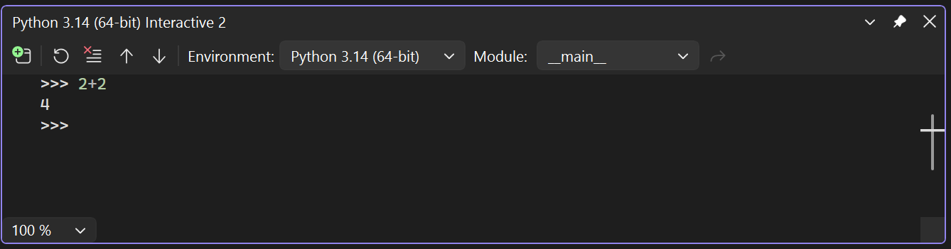 Screenshot that shows how to test Python support by using the interactive window.