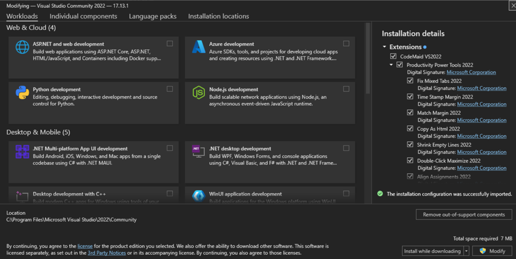 Extension installation via the Visual Studio Installer