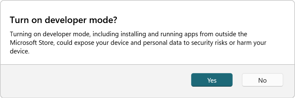 Developer Mode dialog in Visual Studio