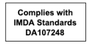 A logo that reads "Complies with IMDA Standards D A 1 0 7 2 4 8"