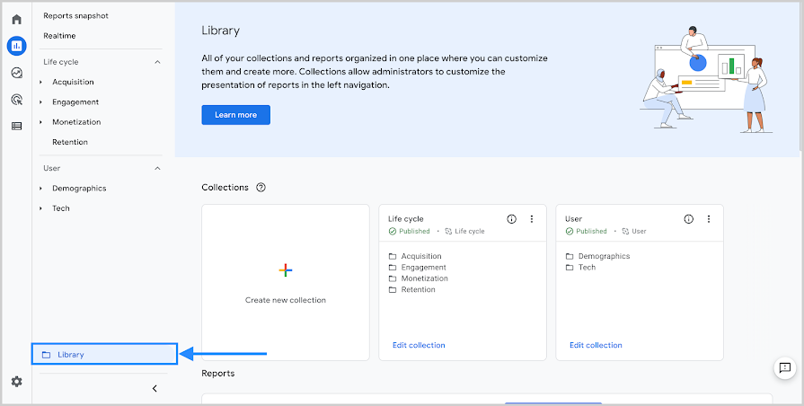 A screenshot of the report library