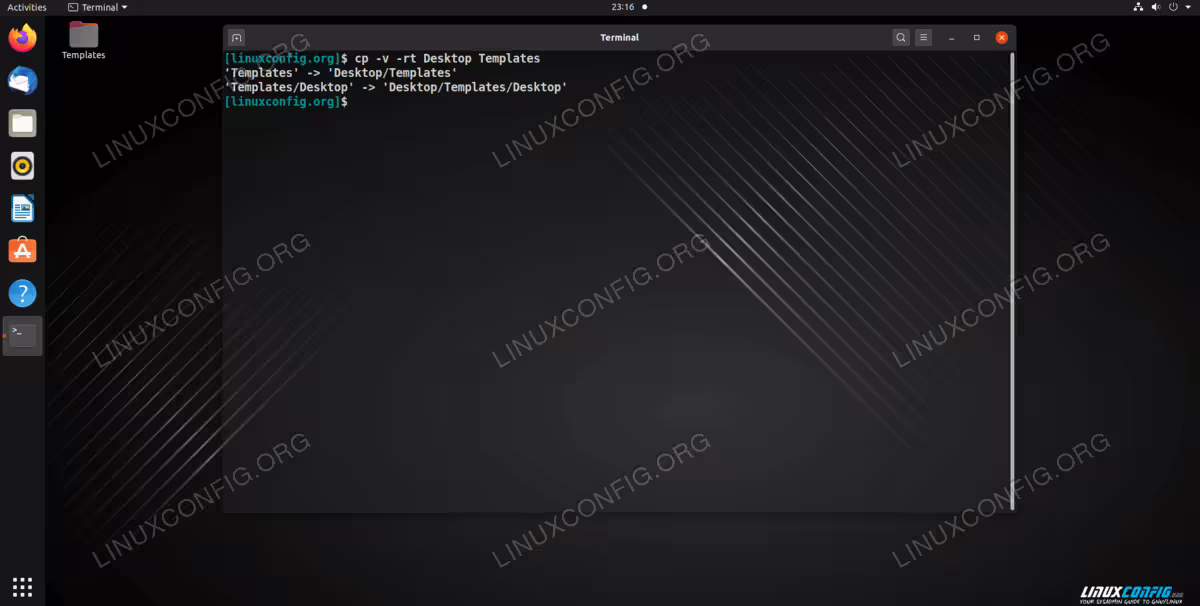 Using the -rt option to copy the contents of the Desktop directory