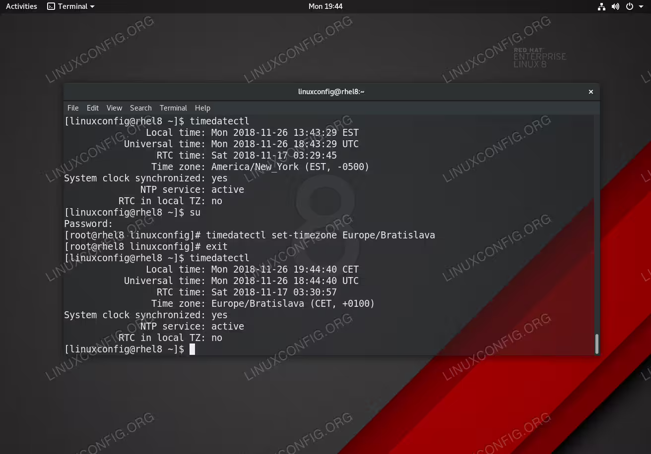Changing timezone on RHEL 8 Server/Workstation
