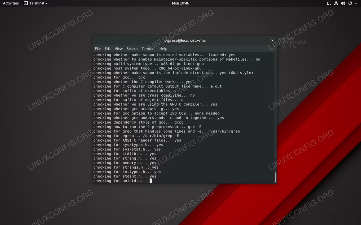 Preparing to compile Midnight Commander in RHEL 8.0
