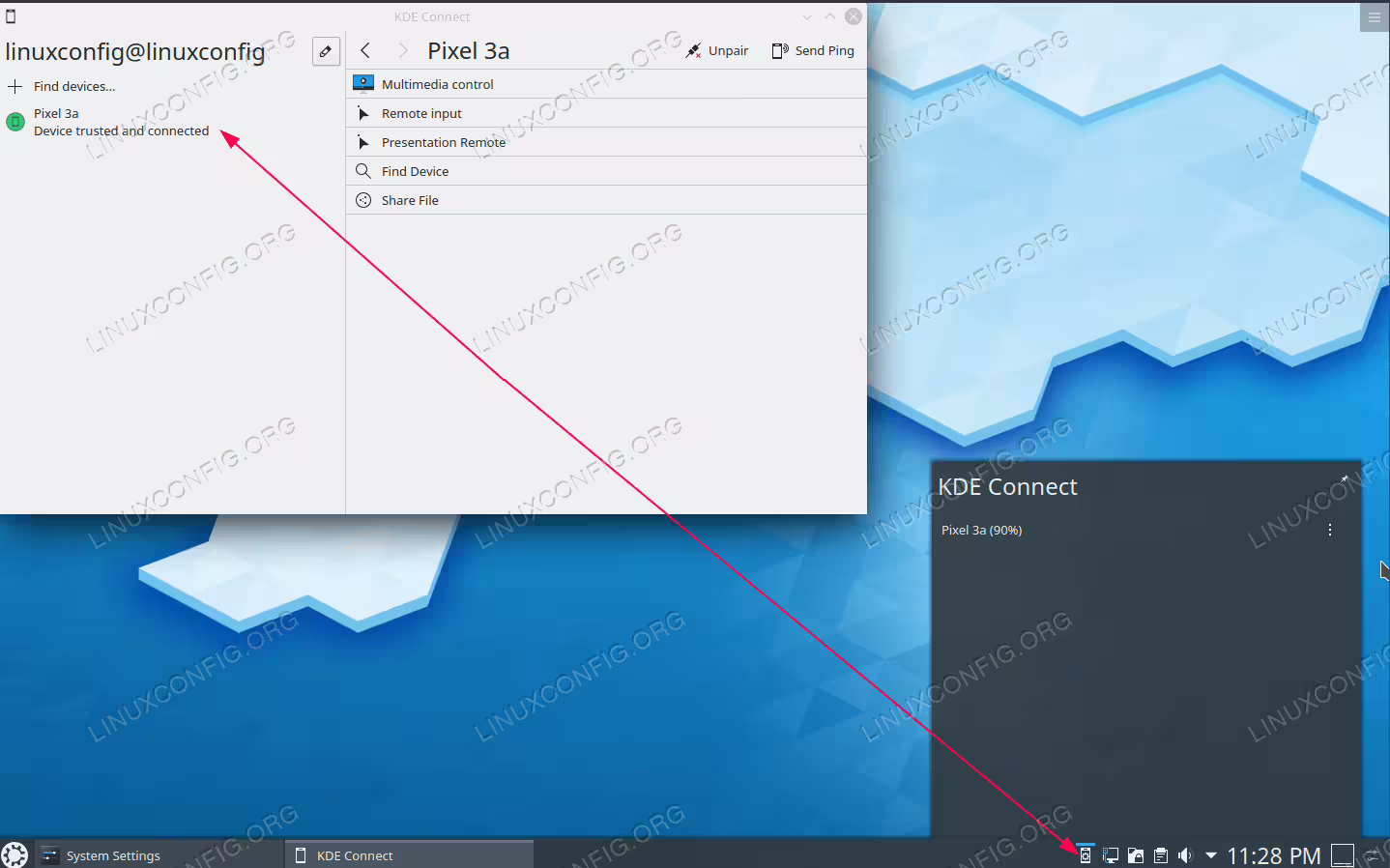 Connected Android smartphone to KDE connect on Ubuntu 20.04 Focal Fossa KDE desktop