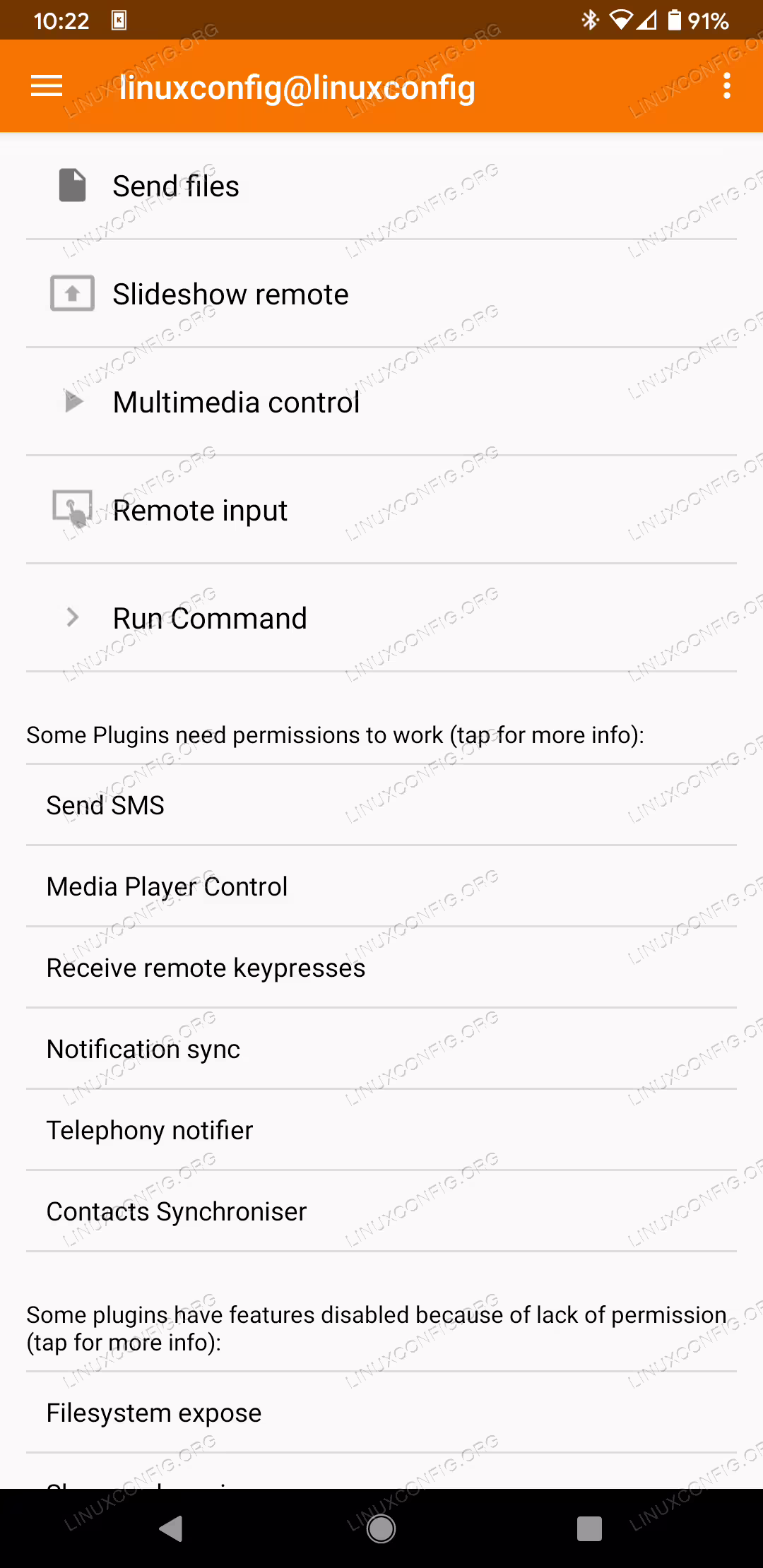 After you successfully connect your Android smartphone to KDE desktop allow any desired plugins with appropriate permissions