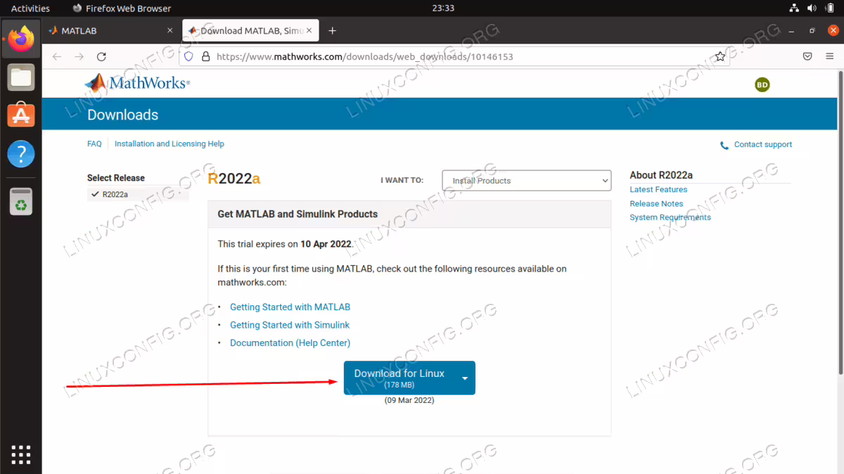 Download the Linux package for MATLAB software