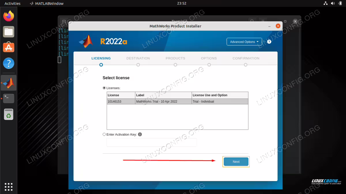 Select license and click Next