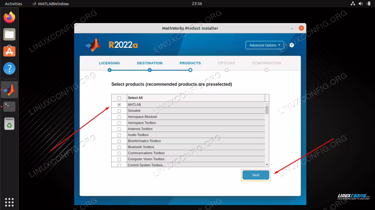 Select products to install then click Next