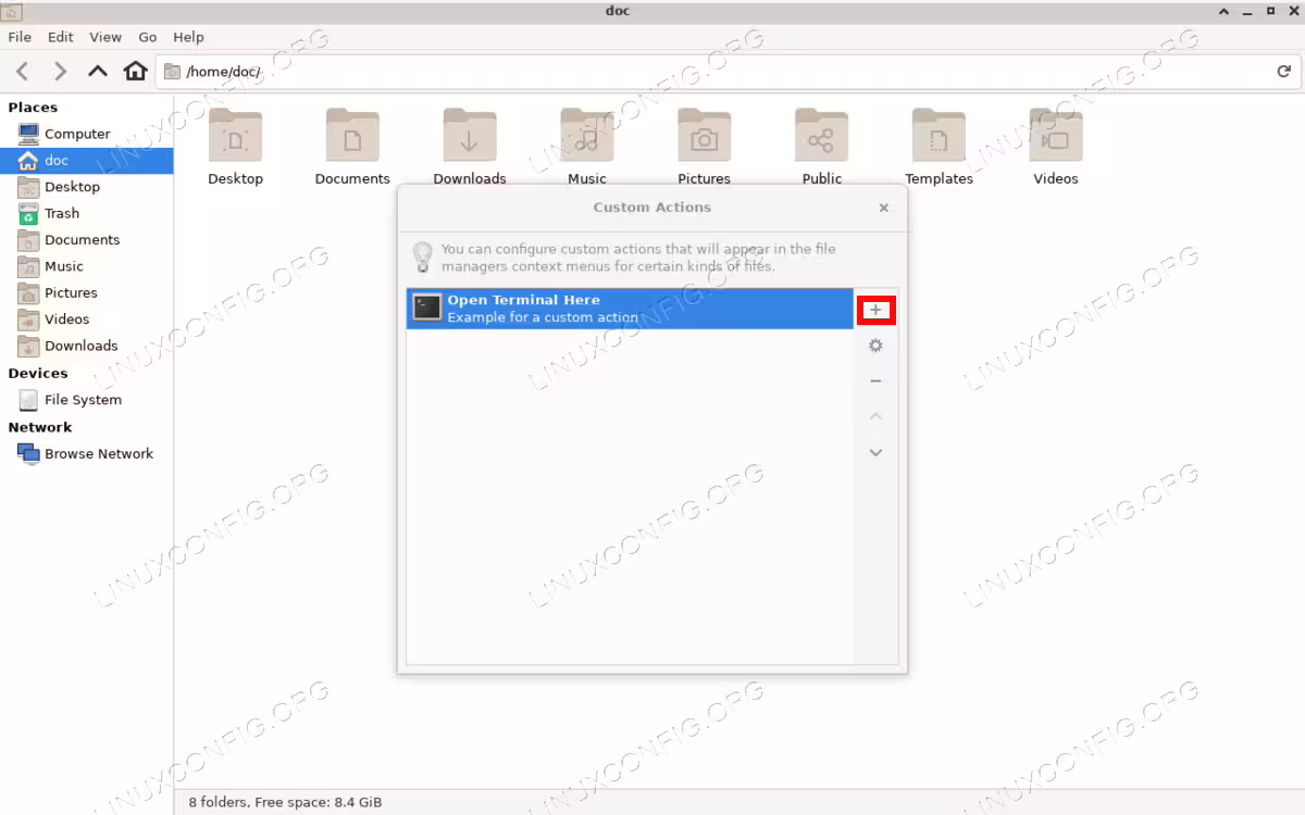 The custom action graphical tool
