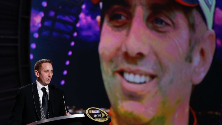 Greg Biffle speaks during the season-ending NASCAR awards ceremony while accepting the award for his fifth-place finish in the NASCAR Sprint Cup title race, Friday, Nov. 30, 2012 in Las Vegas.