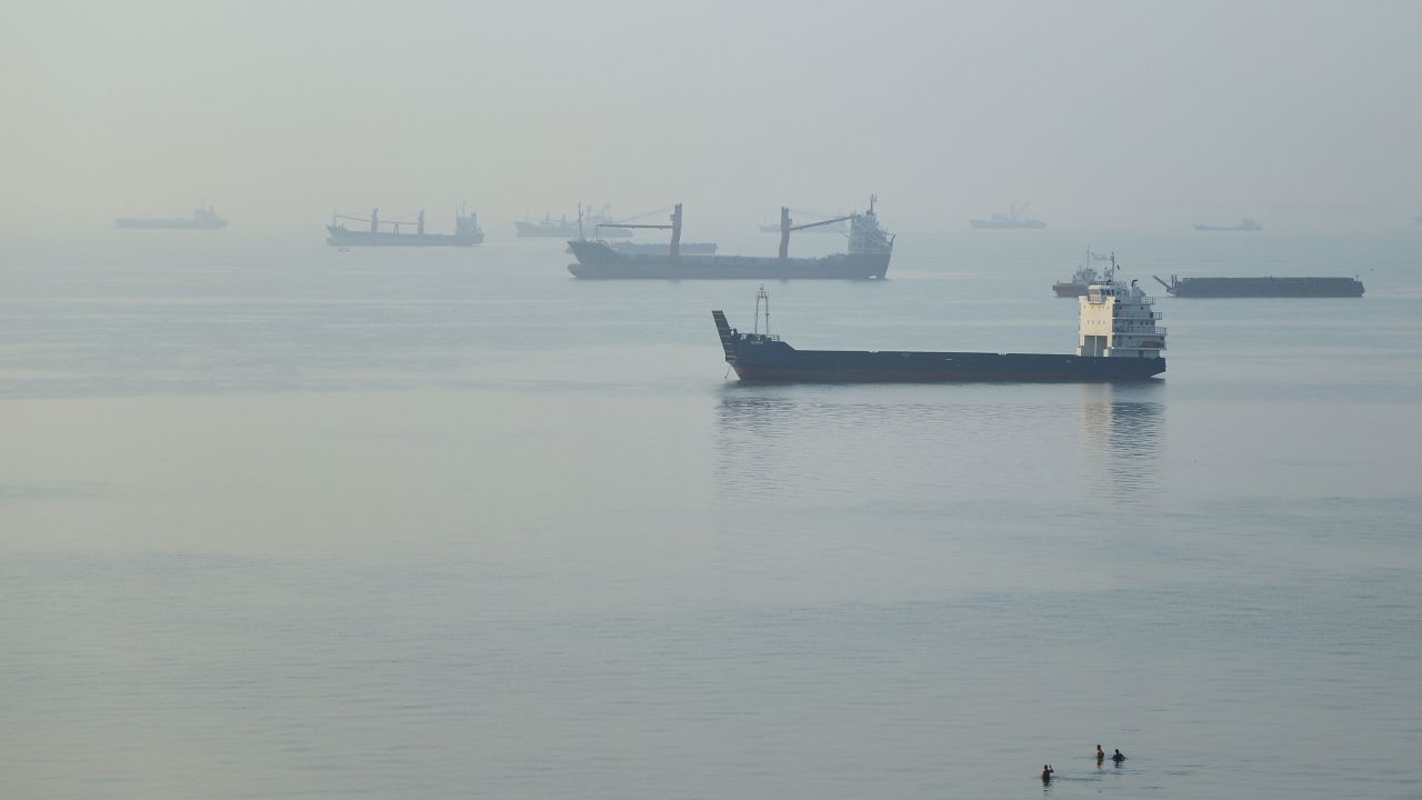 Cargo ships in the Strait of Hormuz off Bandar Abbas, Iran, on September 28, 2026.