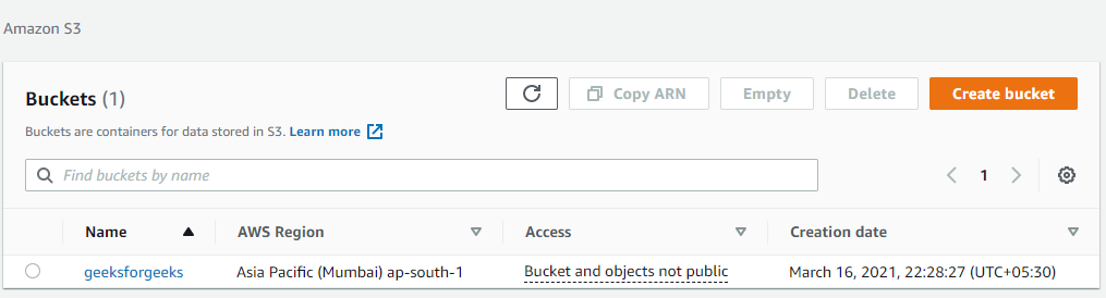 Creating S3 Bucket Console
