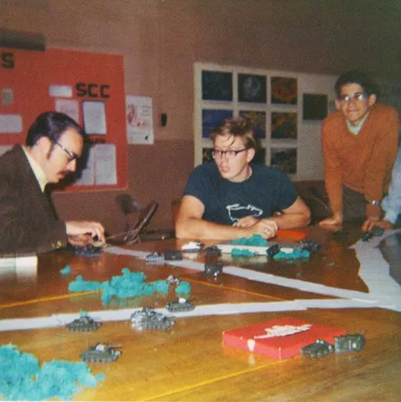Gygax plays military miniatures at the 1970 GenCon in Madison Wisconsin. GenCon is the annual gaming convention for...