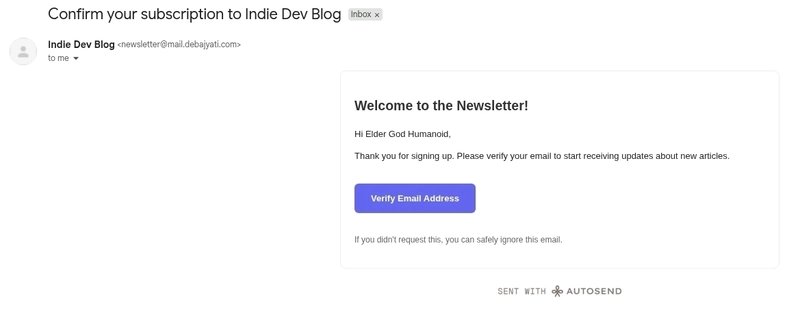 Mail recieved to verify subscription