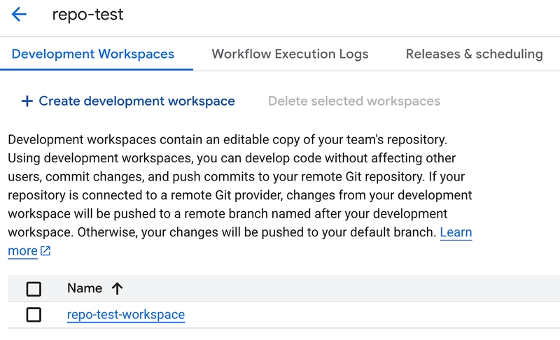 List of development workspaces