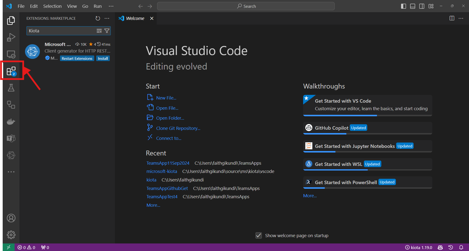 Navigate to Extensions on VS Code
