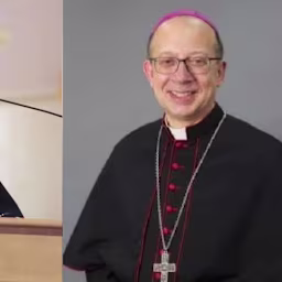 Bishop Michael Burbidge of Arlington and Bishop Barry Knestout of Richmond. | Credit: Katie Yoder/EWTN News; photo courtesy of the Archdiocese of Washington