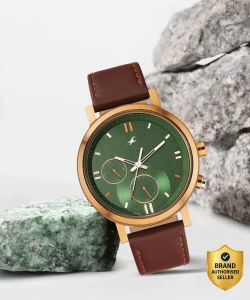Fastrack Tick Tock 3.0 Fastrack Tick Tock Multifunction Green Dial Brown LeatherStrap Analog Watch - For Men