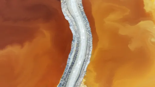 An aerial view of a tailings pond