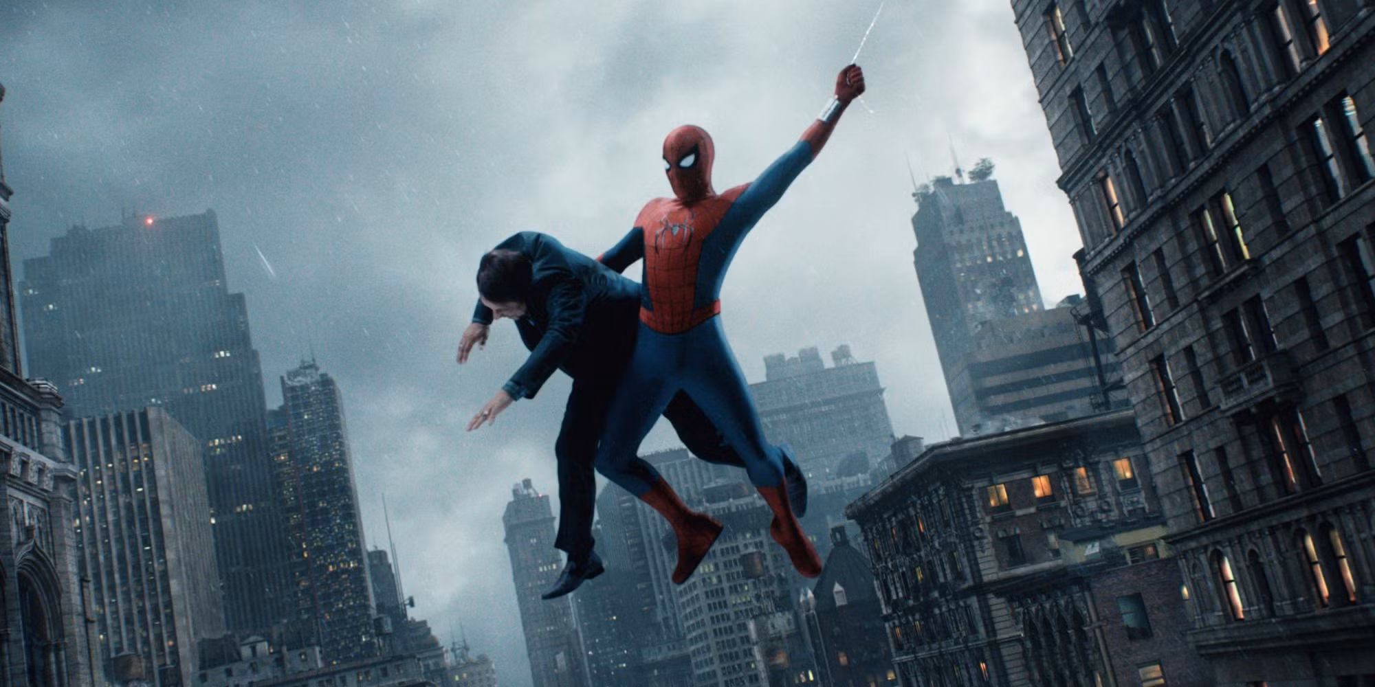 Spider-Man swinging with a criminal in Spider-Man: Brand New Day.