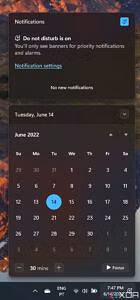 Notification Center in Windows 11 with Do not Disturb enabled