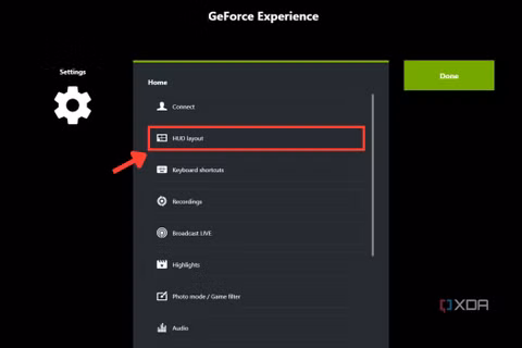 A screenshot showing the highlighted HUD layout option in Nvidia GeForce Experience overlay.