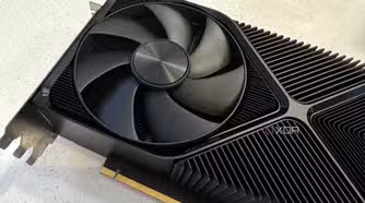 nvidia geforce rtx 4080 super fe closeup to show the large fan near the io shield
