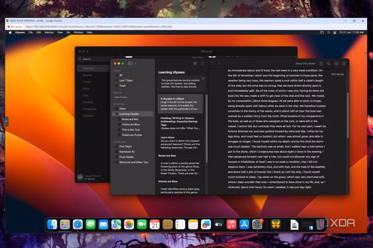 The default macOS Ventura desktop with Ulysses open