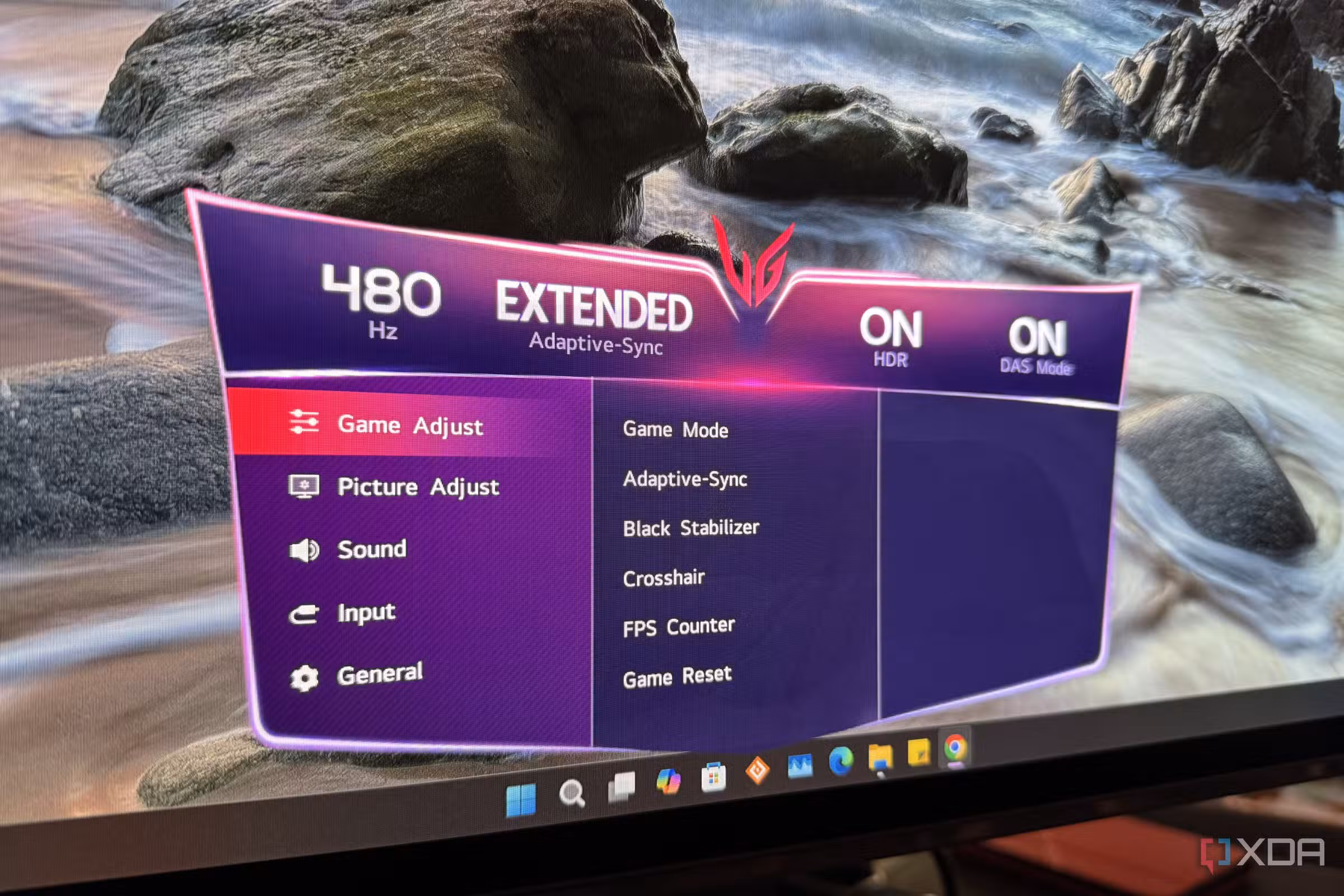 lg 480hz oled monitor with the on-screen display up showing the 480 refresh rate