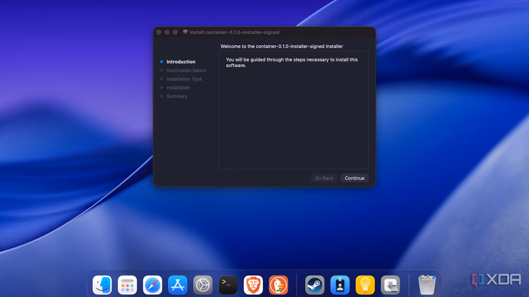 The Apple Container installation wizard