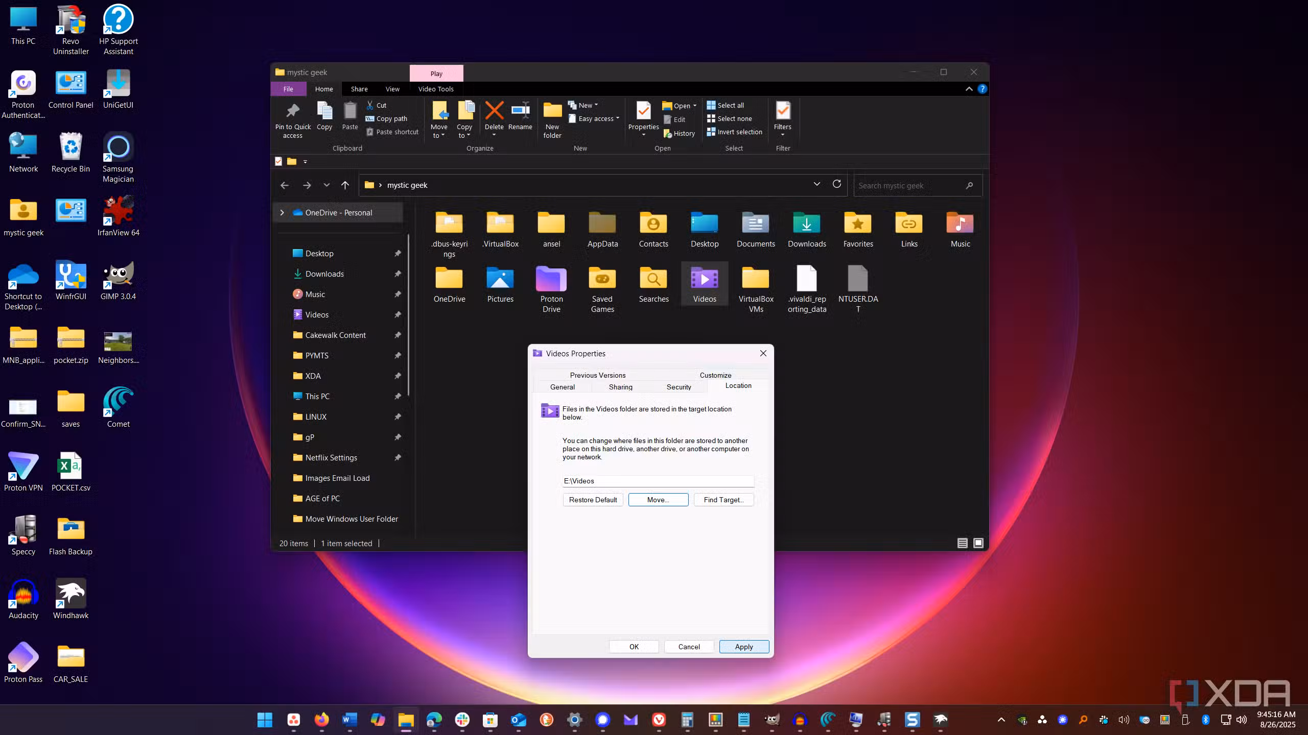 shows new path location for default user folder