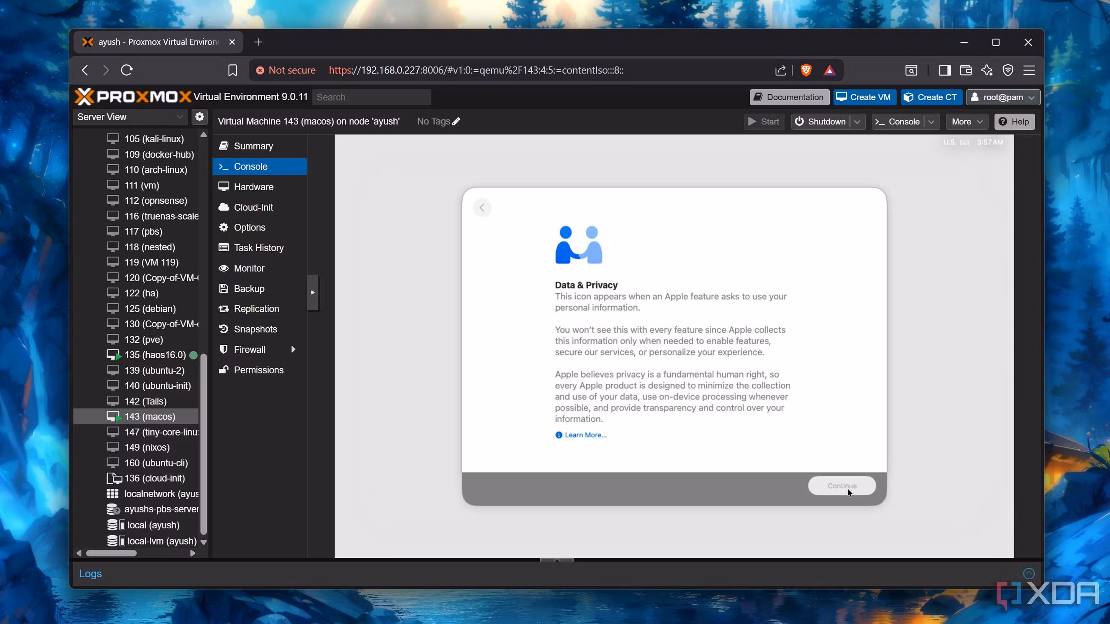 Selecting the data settings in the macOS config wizard