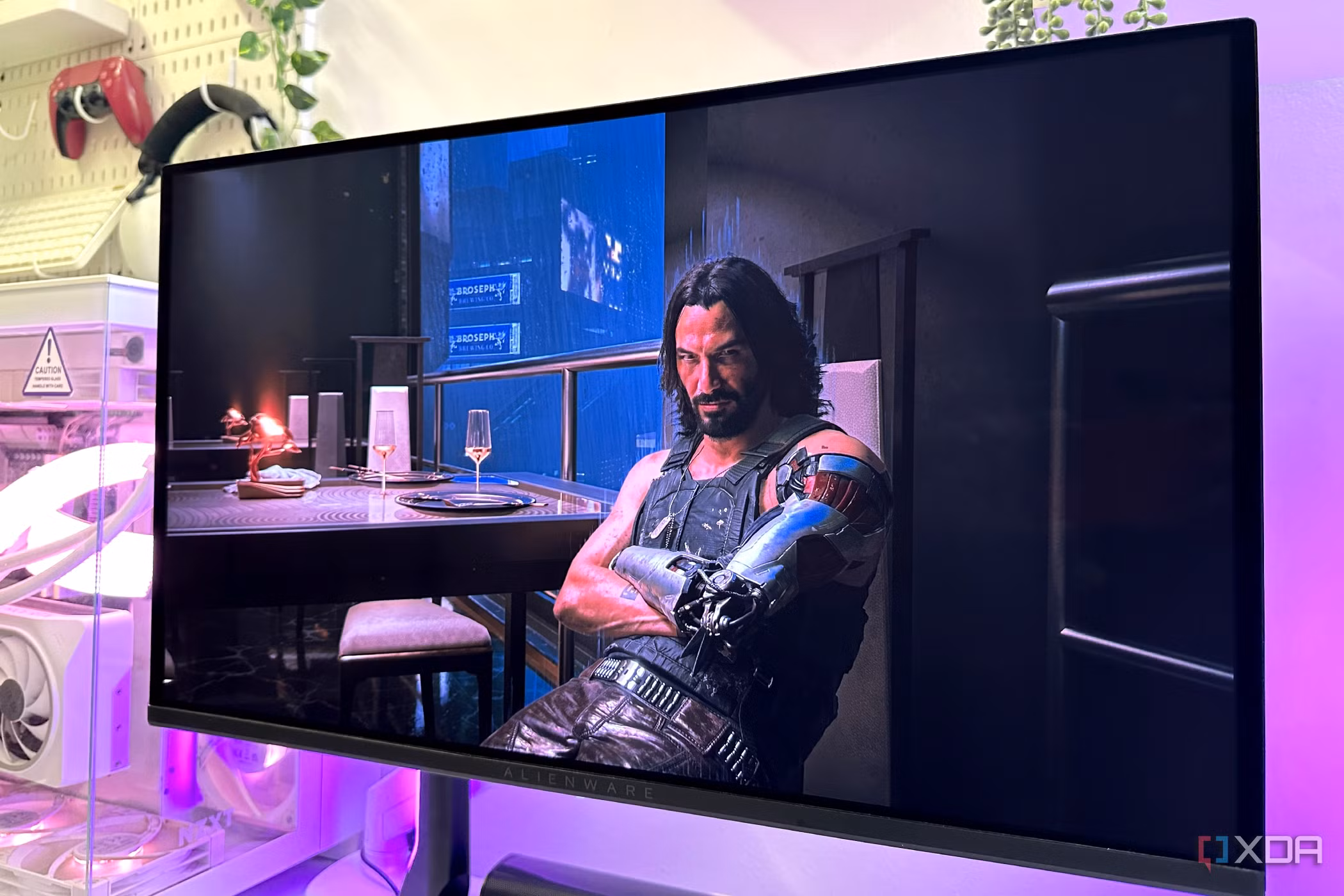 Johnny Silverhand from Cyberpunk 2077, with DLSS 5 neural rendering overlay.