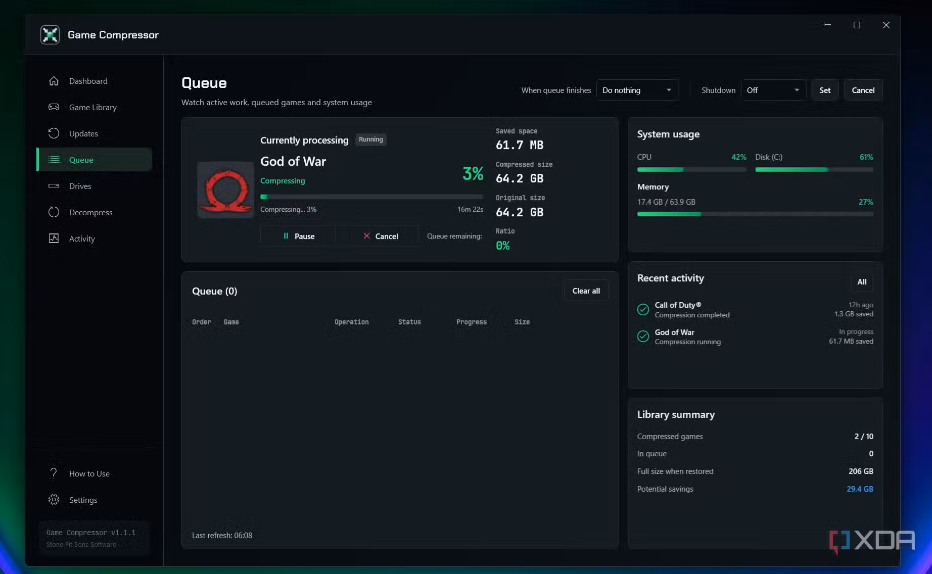 Game Compressor queue