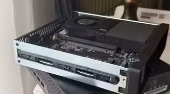 A mini PC with its case removed and internals exposed