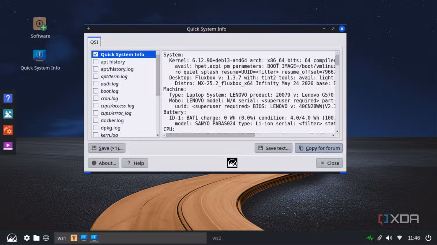 screenshot of mx linux fluxbox info