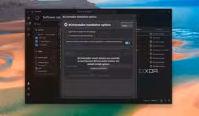 Screenshot of the installation options window for a package in UniGetUI, showing options to enable automatic updates or freeze updates for the package