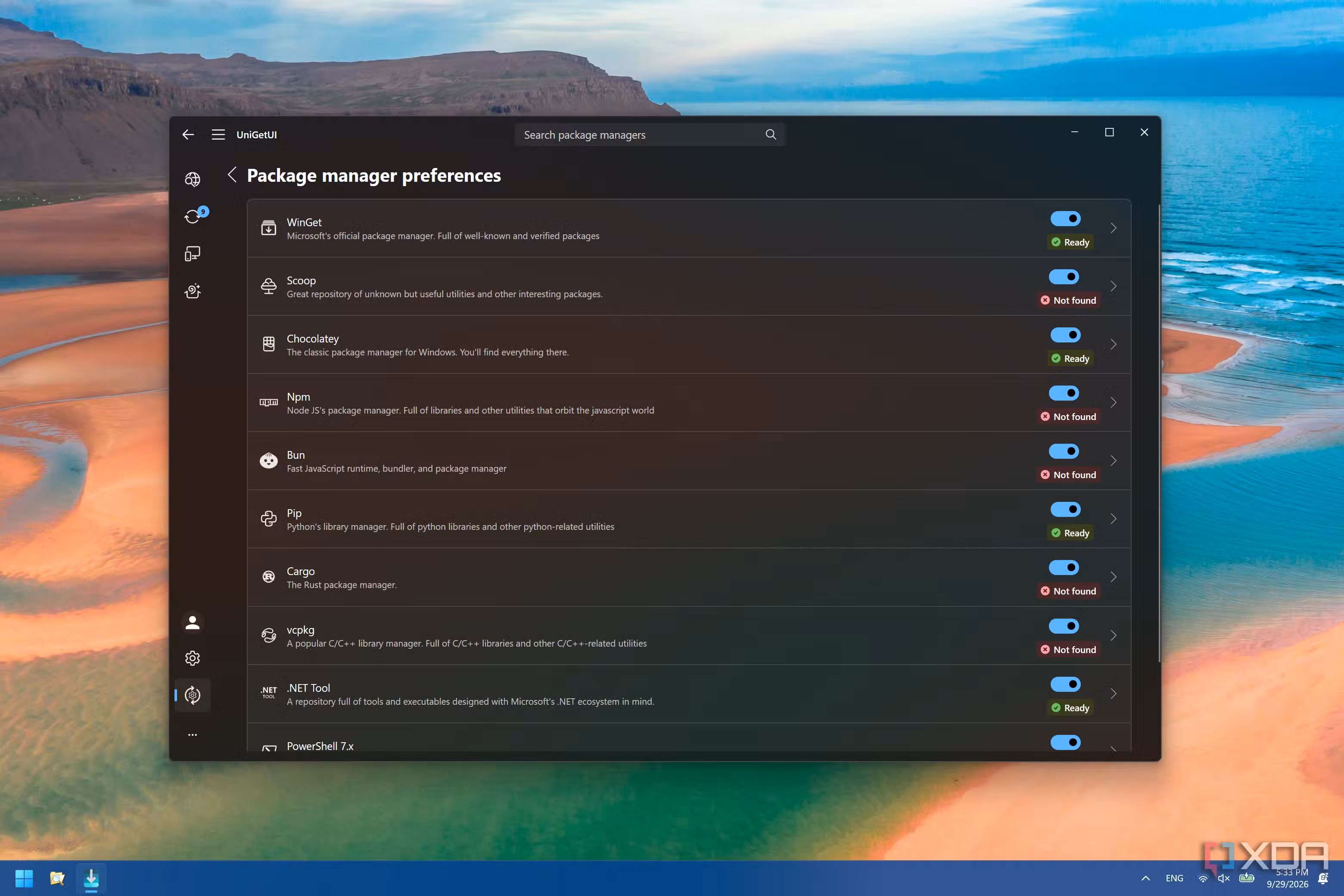 Screenshot of the package manager list in UniGetUI for Windows 11