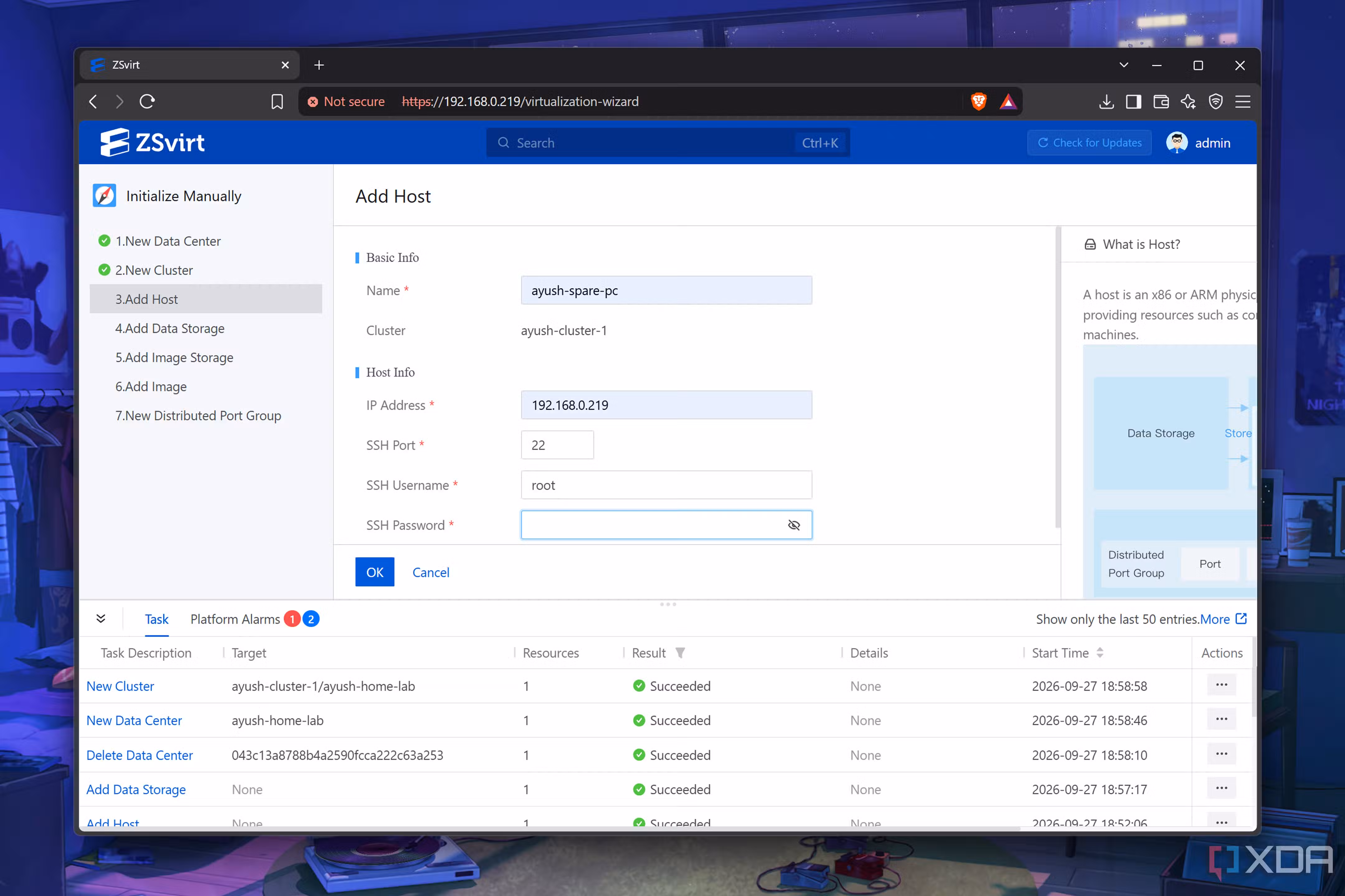 Adding a host to ZSVirt