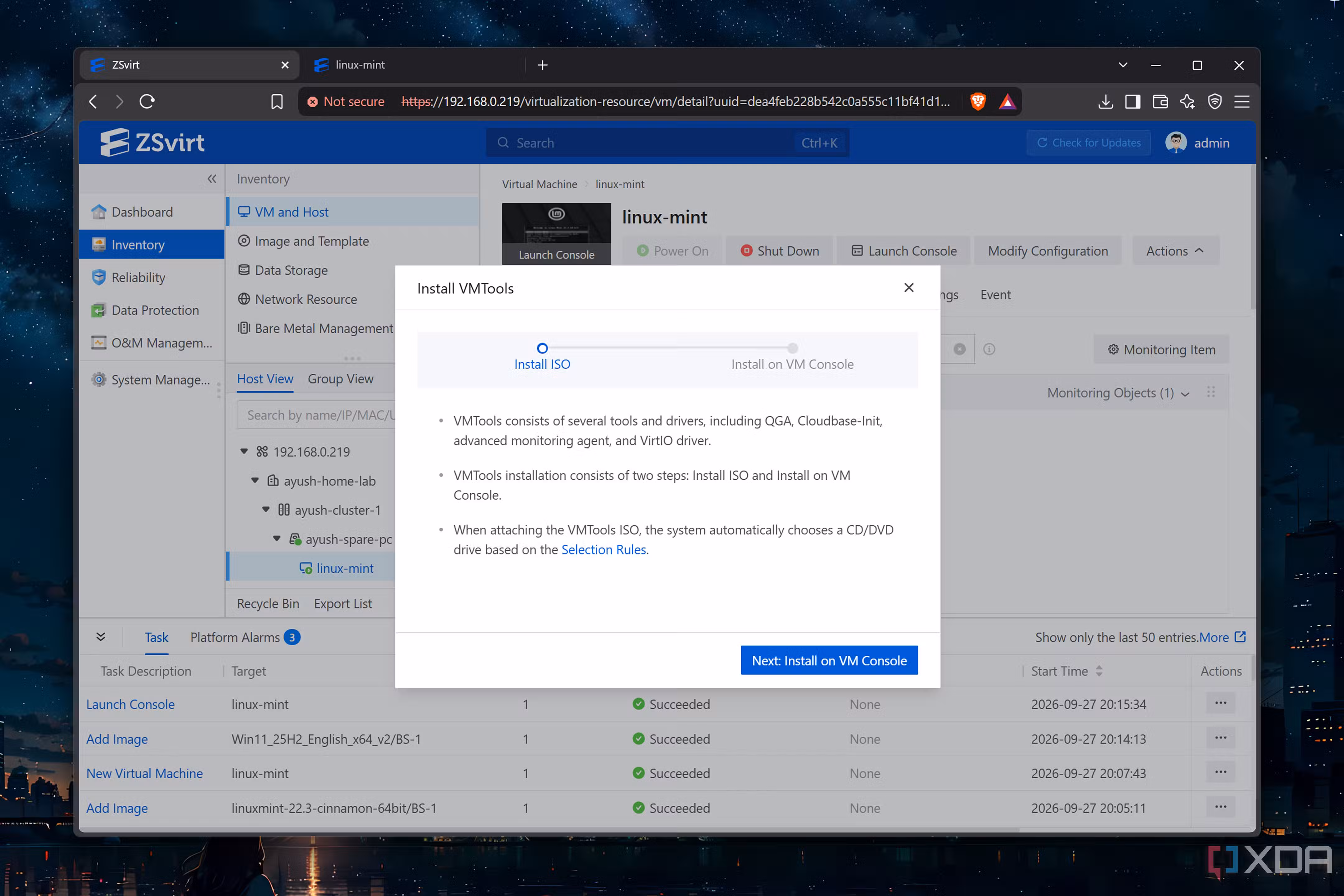 Installing VMTools in ZSVirt