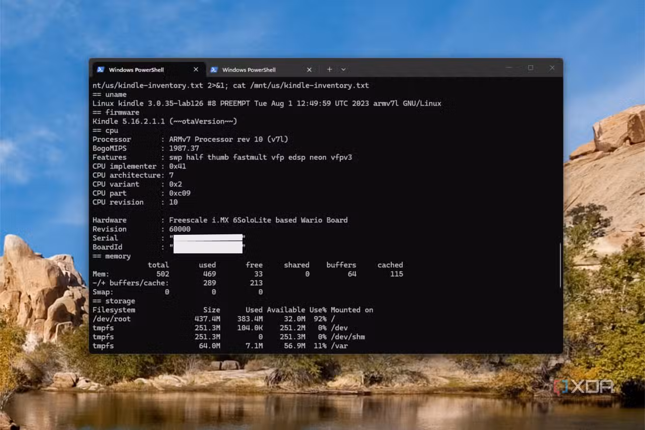 kindle root filesystem shown in terminal ssh