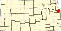 Map of Kansas highlighting Johnson County