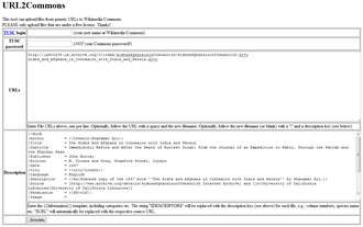 URL2Commons tool with data entered to upload a single file.