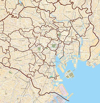 Mapo de la distriktoj de Tokio
