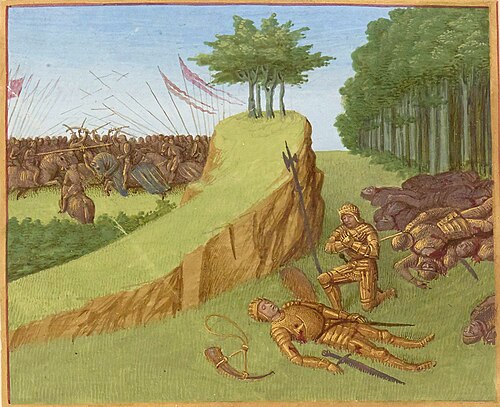 Grandes Chroniques de France: der Tod Rolands; Jean Fouquet, Tours, um 1455–1460